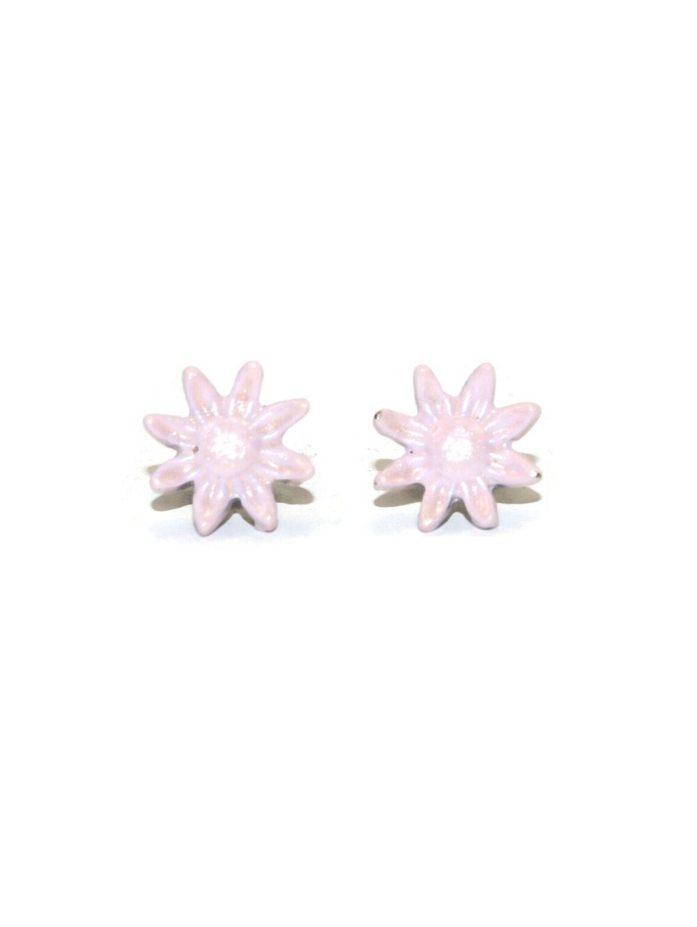 Small Vintage Purple Enameled Stud Flower Earrings.